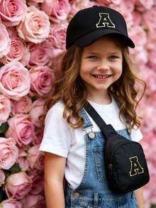 2顶儿童棒球帽，带迷你收纳袋，男女童露营帽，防紫外线，带帽带，儿童渔夫帽，适合3-12岁儿童。 - 黑色 - 查看 5