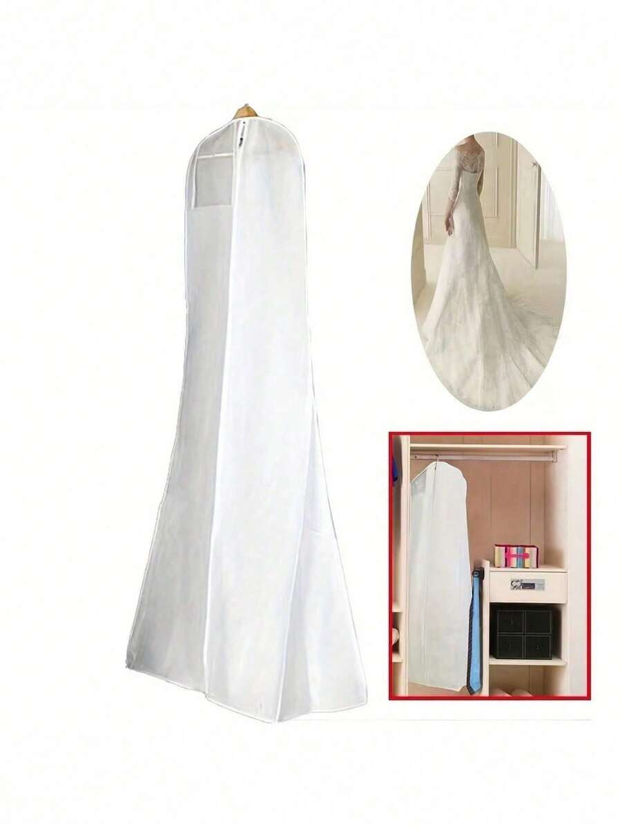 1pc Premium Thick Plastic Wedding Dress Garment Bag - Elegant Hanging Clothes Cover With Zipper Closure, Breathable And Dust-Proof, Suitable For Extra Long Gowns And Bridal Coats, Wedding Dress Protection | Clear Wedding Dress Bag | Breathable Material - Multicolor - View 1