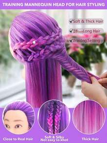 28-Inch Mannequin Head With Multicolored Synthetic Hair - Includes Free Clamp & Bonus Braiding Set For Hairdressing Practice For Cosmetology Practice Barber & Salon Styling Braiding & Practice Doll Head Durable & Easy Maintenance - Multicolor - View 9