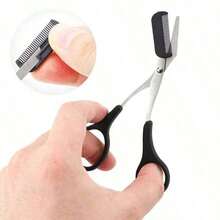 1pc Mini Eyebrow Trimmer, Stainless Steel Material With Comb, Makeup Tool Small Scissors - Multicolor - View 3