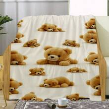 1pc Bear Pattern Blanket - Lightweight 280g Flannel All-Weather Soft And Warm Bed Sheet, 8 Unique Bear Designs, 280g, All-Season Comfortable Polyester Blanket Great Gift, Friends, Family, Wedding, Birthday, Warm, Soft, Comfortable, Comfortable Personalized Ideal Gift For Him, Her, Boyfriend, Girlfriend, Dad, Mom, Family, Friends, Pet Anniversary, Valentine's Day, Mother's Day, Birthday, Father's Day, Wedding, Graduation, Christmas, Sofa, Bed, Car, Bedroom, Living Room, Office, Outdoor Camping, Beach, Wall Decoration - 多色12 - 查看 4