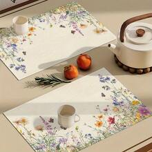 Bộ 1/2/4/6/8 tấm lót bàn ăn hình chữ nhật viền hoa dại, kích thước 12x18 inch - Chất liệu polyester có thể giặt, thích hợp cho phòng ăn, nhà bếp và trang trí tiệc tùng, nền vàng rực rỡ với lá xanh và hoa nhiều màu sắc. - Nhiều màu - Xem 11