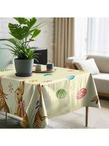 1pc Easter Bunny PE Tablecloth, Easter Eggs Bunny Tablecloth, Dining Table Decor, Home Easter Decoration, Easter Party Gift, Happy Easter Party Supplies, Easter Party Decoration - Gold - View 4