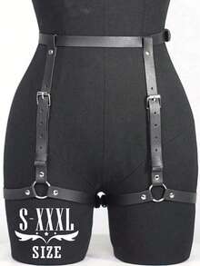 Womens Plus Size Belt, Punk PU Leather Thigh Harness, Pu Leather Garter Belt, Unisex Bottom Harness, Plus Size Waist Harness, Rave Outfit Leg Harness, Women Sexy Lingeries Accessoreis. - màu đen - Xem 2