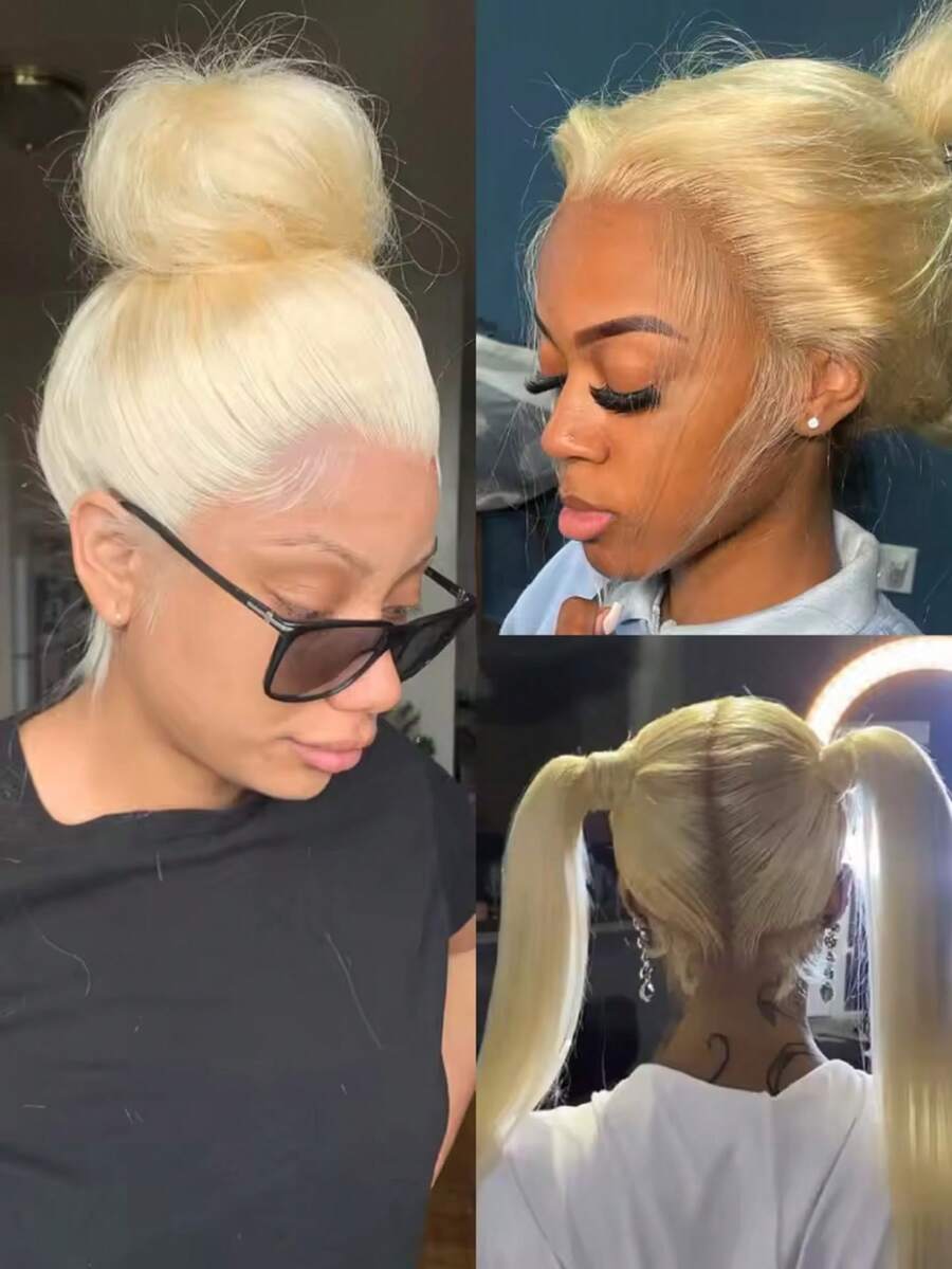 36 Inch 613# Blonde Lace Front Wig Human Hair Brazilian Virgin Straight Lace Front Wigs Human Hair 250% Density Colored Human Hair Wig 13x4 HD Lace Frontal Wig For Women 613# Colored Pre Plucked With Baby Hair Natural Hairline - S613 - 查看 1
