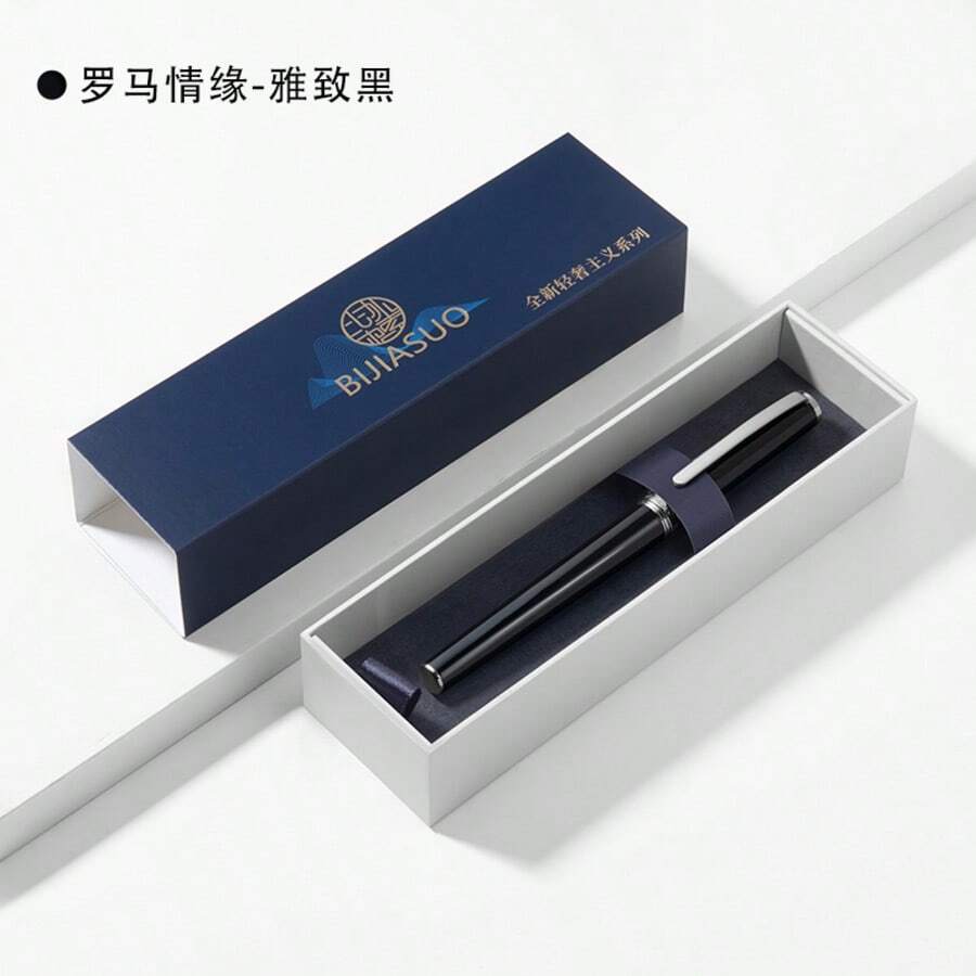 1pc Black & Silver Metal Calligraphy F-Nib Ballpoint Pen, Business Gift Set With Box & Bag, Classic Luxury Design, Student/Teacher Gift, Back To School Essential - Liya Black Silver - View 1