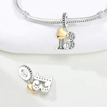 CYMYSS 1pc Fashionable Numeral Pendant, Silver-Plated Copper With Cubic Zirconia, Heart Accent, Birthday/Anniversary Gift For Women - Multicolor - View 3
