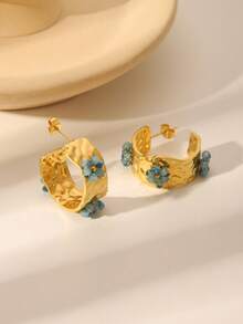 1 Đôi bông tai hình chữ C đính ngọc trai giả kiểu cổ điển, mang phong cách sang trọng và thời trang retro, được làm thủ công từ thép không gỉ mạ vàng 18K, đa năng và thiết kế đẹp mắt. - Vàng - Xem 9