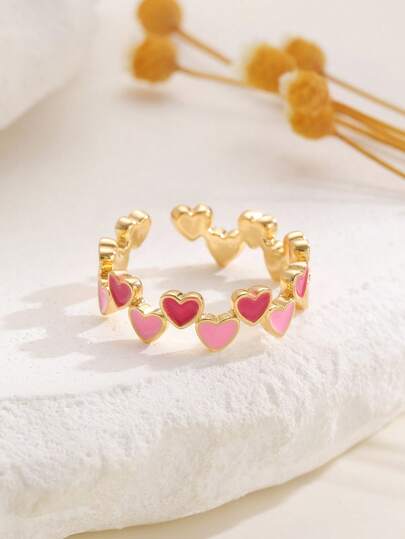 1 قطعة خاتم نحاسي قابل للتعديل بتصميم قلب متعدد الألوان، أنيق وأنيق، مناسب للارتداء اليومي، المواعدة، الحفلات، هدية عيد الحب رائعة للحبيبة