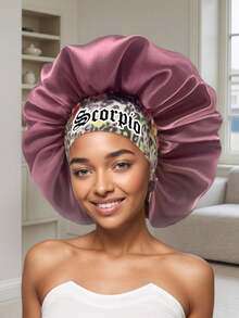 1PC Silky Satin Bonnet – Wide-Brim Elastic Sleep Hair Cap With 12 Constellations Print (Pattern Selected Randomly) - Bean Paste Red-sM15-3-constellation - View 20