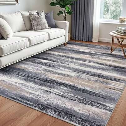 Striped Abstract Gray Beige Blue Area Rug Washable Rug Vintage Traditional Floor Cover Foldable Thin Retro Accent Indoor Non Slip Carpet Print Mat Bedroom Living Room Bathroom Home Decor Large Carpets Dining Room Rug Kitchen Rugs For Entryway