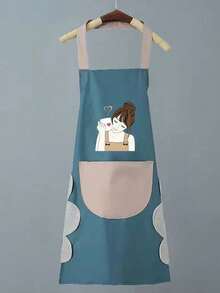 1pc Kitchen Apron, Greaseproof And Waterproof, Cooking Apron With Pockets, Easy To Clean, Kitchen, Bathroom, Family, Household Items Christmas Gift Goodies, Waterproof Coral Velvet Towel Apron, Hanging Neck Waisted Cartoon Apron, Waterproof Coral Velvet Towel Apron - Multicolor - View 10