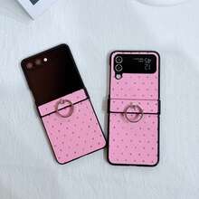 Pink Fashionable Luxury Rhombus Rhinestone Folding Phone Case With Ring Holder, Suitable Compatible With Samsung Galaxy Z Flip3 5G/Galaxy Z Flip 4 5G/Galaxy Z Flip 5 5G/Galaxy Z Flip 6 5G/Galaxy Z Flip 7 5G - Pink - View 5