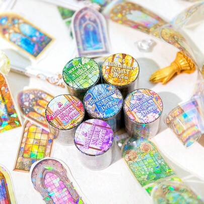 Pegatinas decorativas reutilizables de cinta PET con diseño de flores de "Sueño de una noche de verano" para manualidades de Ramadán, vuelta al colegio y días festivos