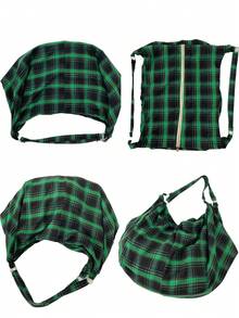 Túi đeo vai cỡ lớn họa tiết kẻ caro, kiểu dáng thời trang châu Âu và Mỹ, túi xách đa năng tiện dụng, phù hợp cho công việc, học tập và du lịch. - màu xanh lá - Xem 10