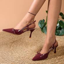 Sexy Pointed Toe French Style Low Vamp High Heel Stilettos Women Sandals, Suitable For Nightclub And Wedding - Burgundy - View 2