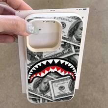 Money Phone Case, Aggressive Style, For Compatible With IPhone 17/17pro/17promax/17Air/Iphone16/16pro/16plus/16promax/15/15promax/15pro/11/12/13/14promax/12mini/13mini/11pro/11promax/12pro/12promax/13pro/13promax/14pro/14promax, Dollars And Shark Mouth Gift, Wealth Aesthetic Design Present For Him, Rich Lifestyle Gift - 白色 - 查看 1