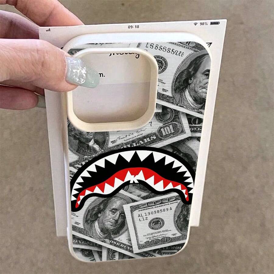 Money Phone Case, Aggressive Style, For Compatible With IPhone 17/17pro/17promax/17Air/Iphone16/16pro/16plus/16promax/15/15promax/15pro/11/12/13/14promax/12mini/13mini/11pro/11promax/12pro/12promax/13pro/13promax/14pro/14promax, Dollars And Shark Mouth Gift, Wealth Aesthetic Design Present For Him, Rich Lifestyle Gift - 白色 - 查看 1
