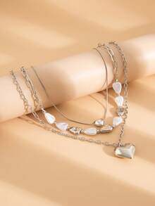 3pcs/Set Bohemian Geometric Asymmetrical CCB Beaded Heart Pendant Necklace, Elegant Luxury Party/Casual/Dating/Travel, Women's Holiday Birthday Versatile Jewelry Gift - Necklace - View 11