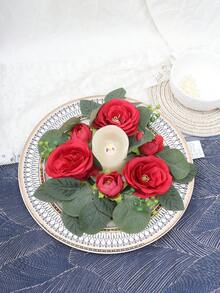 Artificial Spring Flower Wreath, Suitable For Outdoor, Window Display, Home, Dining Table, Atmosphere Decoration - Red - View 4