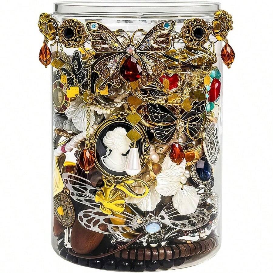 Mystery Jewelry Jar Bundle - 40 - 45 Piece Surprise Jewelry Box Women, Set Necklace, Earrings, Rings, Kracelet, Keychain, Hair Clip - Unique Birthday Her, Set, 40 - 45 Piece, Her, Unique Birthday - 復古風格 - 查看 1