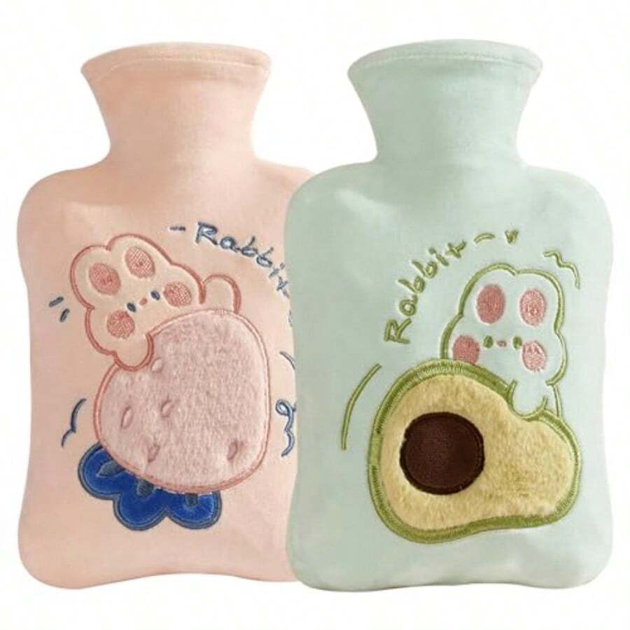 HLJ  Hot Water Bottle With Plush Cover 2 Sets 500ml Thermal Leakproof Hot Water Bag Breathable Soft Cute Cartoon Mini Hot Water Bottle Hot Water Bag134 - 2Sets - View 1