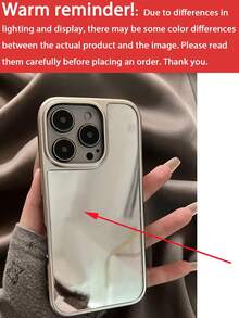 Luxury Makeup Mirror Phone Case, Compatible With 17 Pro Max, 17 Pro, 16 Pro Max, 15 Pro, 17 Air, 14 Plus, 13 Pro, 12, 11, Electroplated Silver Frame Shockproof Back Cover