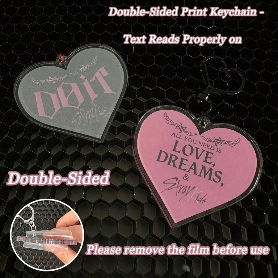 Straykid/Kpop/STAY/Skz/Doit Keychain, Letter Keychain In Pink, Heart Keychain, Double-Sided Acrylic Keychain, Bag Charm, Denim Keychain, Water Bottle Charm, Party Favors, Christmas Gifts, Birthday Gifts - Multicolor - View 1