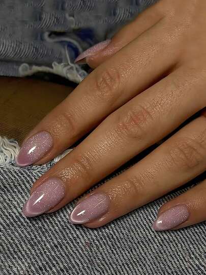 24 Pieces Of European And American Back To School Cat Eye Translucent Pink Purple Shimmer Gentle Pure Desire Style Simple Reflective Fake Nail Design Decoration Nail Patch Full Coverage Fake Nails Back To School Art Patch Nail Art Supplies Versatile Daily Wearing Nail Set, Suitable For Office Women, Parties, Dates And Daily Wear Decoration Your Nails, Enhance Your Fashionable Taste Of Nails