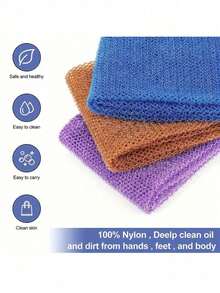 African Mesh Exfoliating Bath Towel Set, Scrubbing Tools, Loofah Strips, Double-Sided Design, Gentle/Coarse Exfoliation, Effective Body Scrubbing, Shower Back Scrubber, Quality Mesh Material, Convenient Tie Design, Luffa Bath Towel, Body Sponge, Leaves Skin Smooth, Suitable For Daily Use (Blue, Purple) - Multicolor - View 4