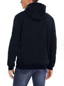 1pc Men's Sherpa Lined Hoodie Pullover, Thick & Warm For Winter, With Pocket - Navy Blue - View 7