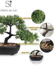 1棵人造盆栽树，黑色花盆，高7.9英寸（20厘米），绿色仿真植物，适合家居和办公室装饰 | 非常适合摆放在书架、书桌、浴室 | 农舍风格节日装饰、情人节装饰、春夏装饰、家居装饰 - 綠色-B - 查看 12