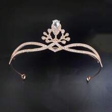 1pc Gold Crystal Crown Headpiece, Elegant Rhinestone Embellished Hair Accessory, Women's Party Hair Decor, Suitable For Birthday/Wedding/Prom/Bridal Celebration - Gold - View 8