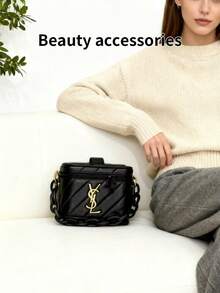 Yves Saint Laurent Black Quilted One Shoulder Bag, Chain Crossbody Bag, Large Capacity, Fashionable Gift For Valentine's Day (Everyday/Party)