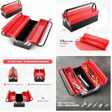 DNA MOTORING Caja de Herramientas de Metal de 18 Pulgadas de 2 Capas y 3 cajones organizadores Caja de Herramientas Plegable multifuncin para el hogar, Taller de Reparaciones, TOOLS-00410 - plegable de 18 pulgadas - 2 niveles - Ver 1