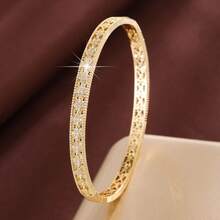 1pc Fashionable Floral Geometric Circle Design Cubic Zirconia Inlaid Women Bracelet, Casual Gift - Multicolor - View 9
