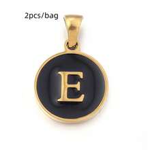 2pcs/Pack Stainless Steel Single-Sided Round English Letter Pendant, Fashionable Minimalist English Letter Pendant Necklace Accessory, DIY Jewelry Making Pendant - Black - View 28