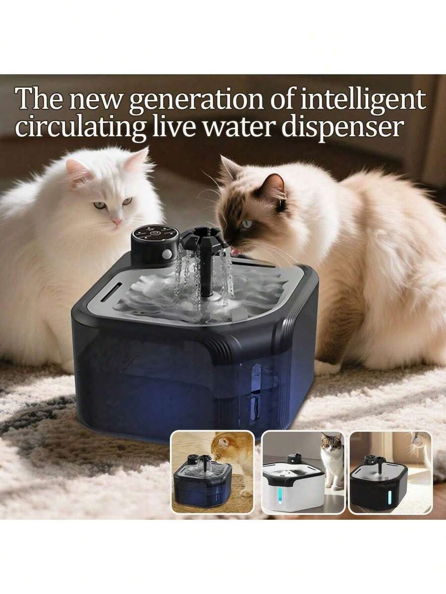 2.8L Wireless Cat Water Fountain, Stainless Steel Material, Wireless Pet Water Dispenser, Battery Powered, With Motion Sensor, Quiet & Rechargeable, Designed For Cats - 2.8L - View 1