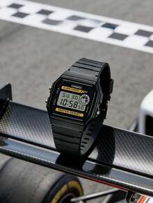 Casio 卡西欧男女通用电子表 - 防水表带，具备日历、闹钟和秒表功能。复古学生风方形腕表。橡胶表带。运动时尚。适合日常佩戴。新年、圣诞节、圣诞礼物。 - 黃色黑色 - 查看 4