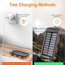 Fast Charging Portable Power Bank LOZE 10000mAh Solar Power Bank Dual USB & USB-C Output Built-In Flashlight And Compass Portable Charger For Outdoor Adventures Valentine's Day Gift - Black - View 5