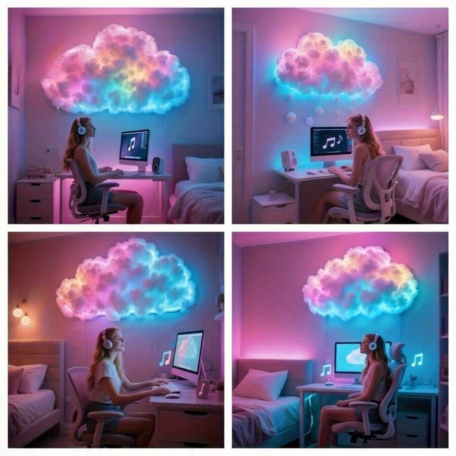 Super Romantic Customizable Cloud Neon Light – Cozy Vibe RGB Lamp For Bedroom Walls, Gaming Rooms, Wedding Spaces, Gatherings, Parties & Concerts | USB/Battery Powered 2026 New Year Must-Have Gift - Multicolor - View 1