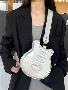 1pc Fashion Guitar Shaped Crossbody Bag | Versatile Colorblock, Adjustable Shoulder Strap Sling Bag | Polyester Lining | Zipper Closure - Multicolor - View 4