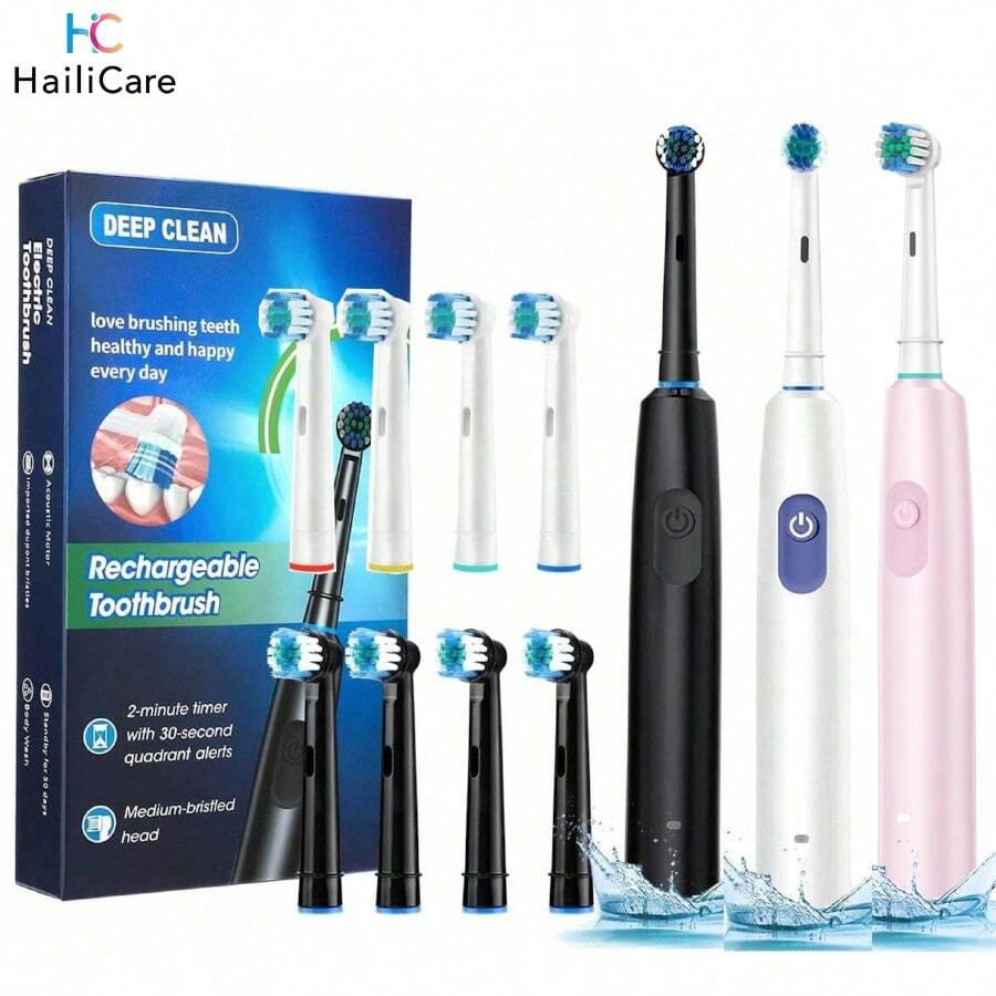 Hailicare Cepillo de dientes eléctrico recargable para adultos - 4 cabezales de cepillo de repuesto, 5 modos preestablecidos, limpieza con vibración-rotación-pulsación 3D, 22,000 RPM, temporizador de 2 minutos con recordatorio de zona de 30 segundos, resistente al agua IP67, carga rápida tipo C - Multicolor - Ver 1