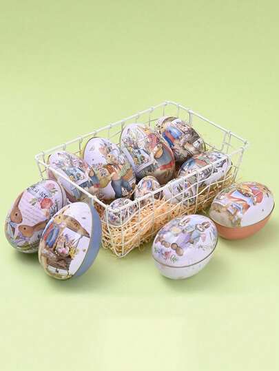 1pc New Easter Egg Decoration, Easter Cast Iron Egg, Colorful Rabbit Cast Iron Candy Egg Shell, Creative Rabbit Easter Egg In Egg, Surprise Iron Box, Rabbit Accessories, Scene Decor, Holiday Decor, Indoor Decor, Home Decor, Office Decor, Theme Party Decor, Easter Decoration, Easter Egg