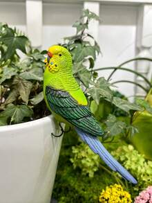 精美的树脂装饰品，以鹦鹉和画眉为主题——采用铁钩设计，无需用电，是装饰庭院、花园、花盆、阳台、盆栽植物和鱼缸的理想之选。也是送给爱鸟人士和节日庆典的完美礼物。 - 彩色 - 查看 14