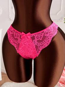 2pcs Women Sexy Lingerie Set, Adjustable Strap Triangle Cup Zipper Bra And Semi-Sheer Lace Panty, Comfortable Sleepwear Set - Hot Pink - View 5