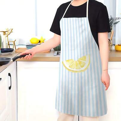 1pc Lemon Print Sleeveless Apron, 100% Polyester, Neck Strap Design, Suitable For Cooking, Baking And Entertaining, Great For Home, Kitchen, Party, Outdoor BBQ, Baking Apron | Vibrant Apron | Polyester Apron | Printed Apron