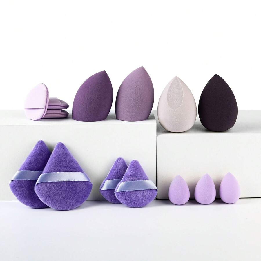 "14-Piece Multi-Tone (Pink, Beige, Burgundy) Makeup Sponge Set – Soft Latex-Free Blender Sponges (Teardrop & Triangle Shapes) With Ribbon Detail, Versatile Beauty Tools For Daily Makeup & Holiday Gift Sets"