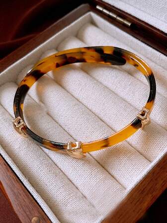 1pc Vintage Leopard Print Crisscross Open Bangle Bracelet For Women, Fashion & Versatile