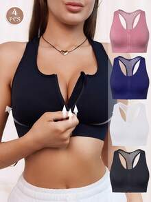 EMUPER 4 chiếc áo ngực thể thao không đường may, kiểu đan chéo, khoét lỗ, khóa kéo phía trước, dáng lửng dành cho nữ. - Nhiều màu - Xem 2
